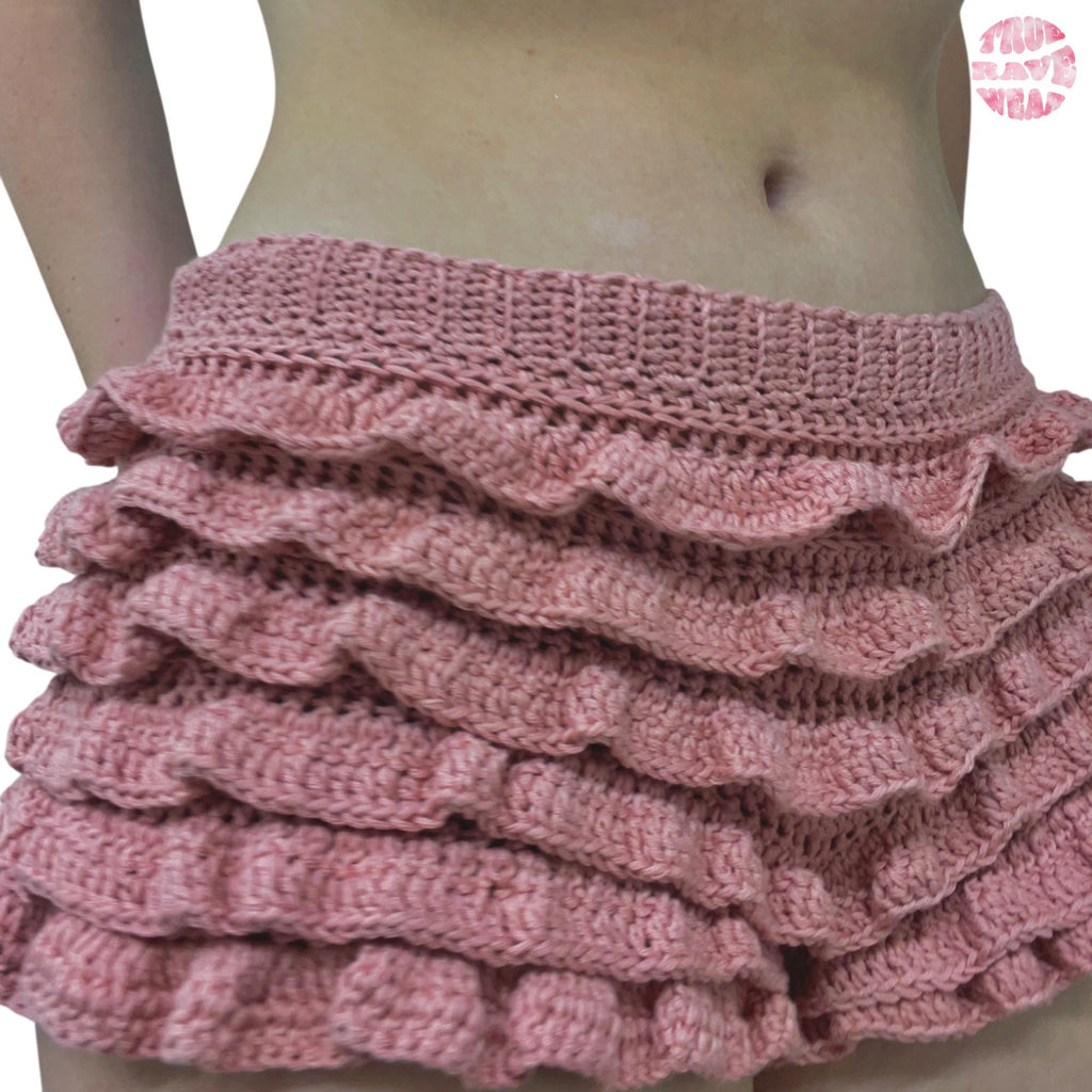 Crochet Pink Cotton & Bamboo Ruffle Bloomer Shorts