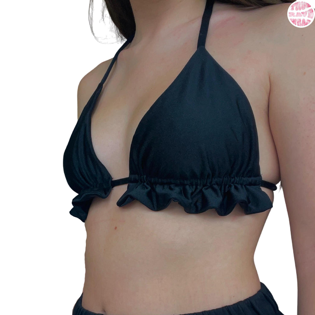 Black Ruffle Rave Triangle Bikini Top - Size Medium
