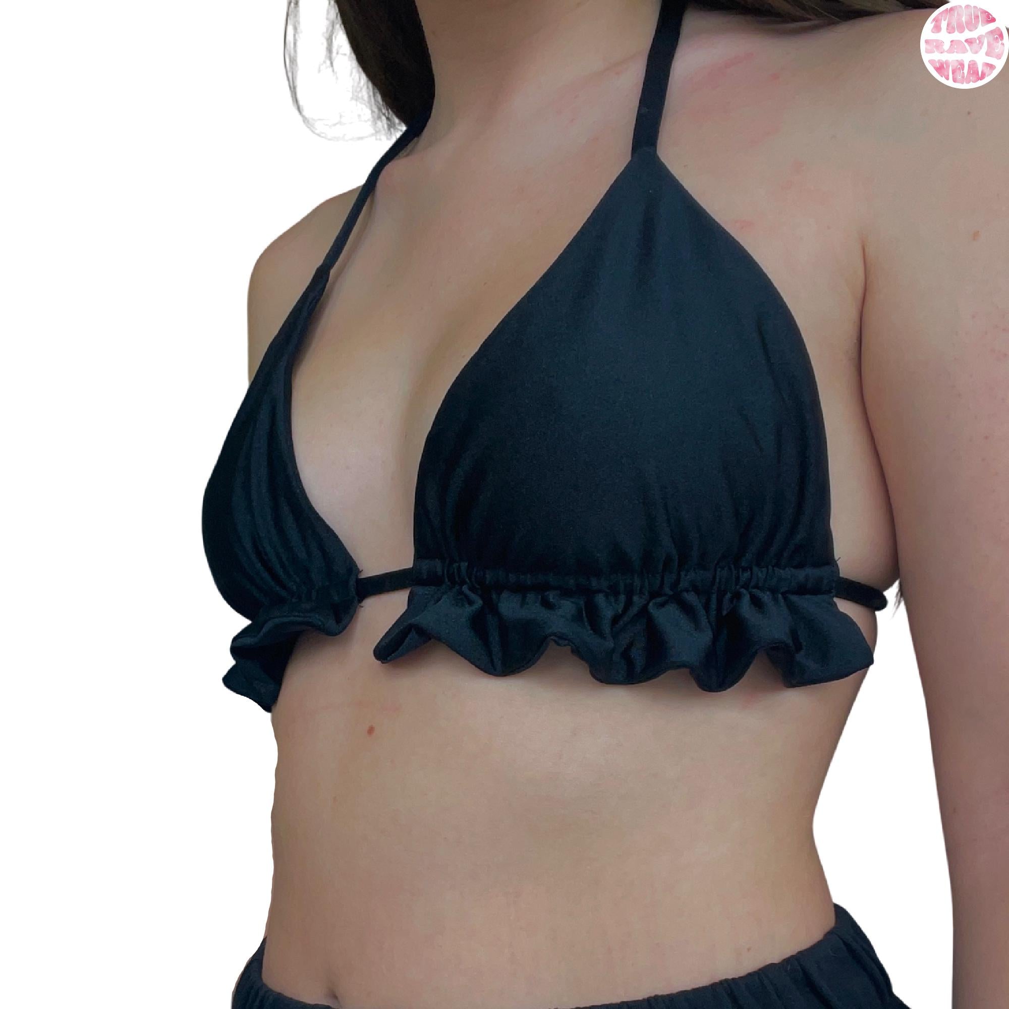 Black Ruffle Rave Triangle Bikini Top - Size Medium