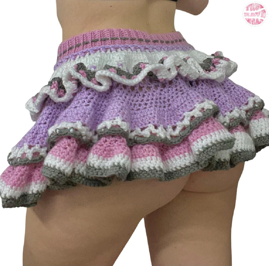 Crochet Layered Ruffle Mini Skirt - Small