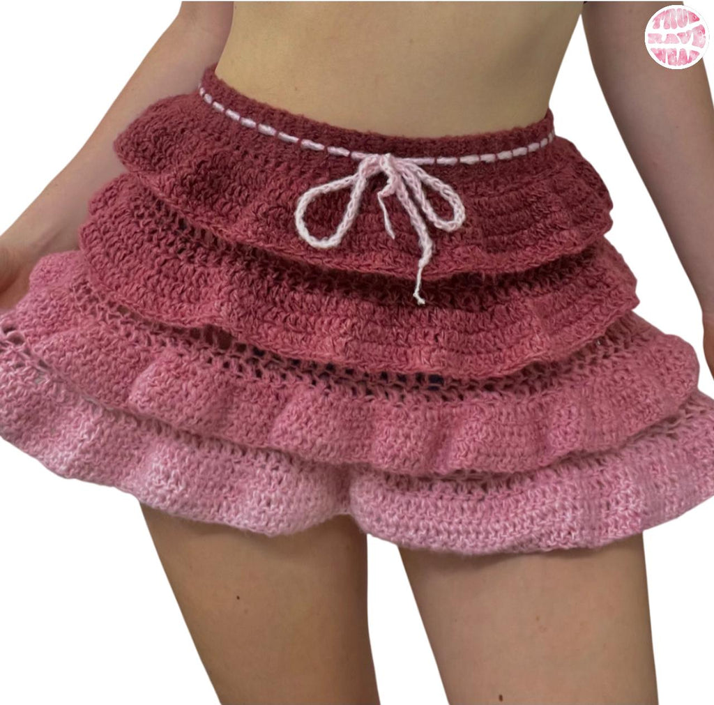 Crochet Ombre Ruffled Soft Layered Mini Skirt - Small
