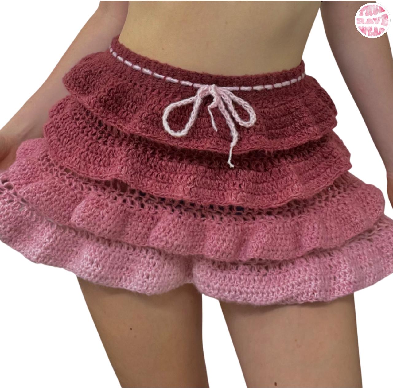 Crochet Ombre Ruffled Soft Layered Mini Skirt - Small