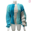 Oversized Crochet  Blue Striped Ribbed Sweater - Size Large