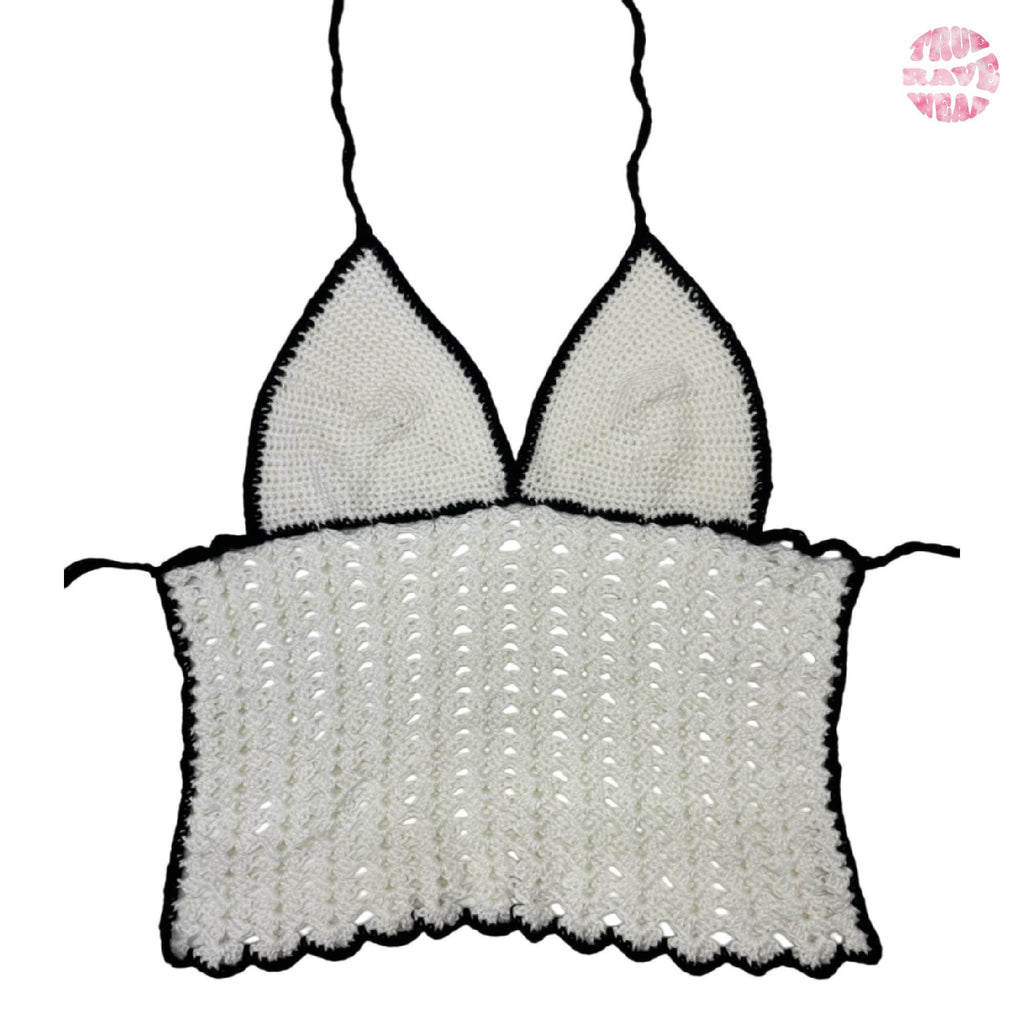 Crochet Halter Top: Black & White Lacy Scallop Trim