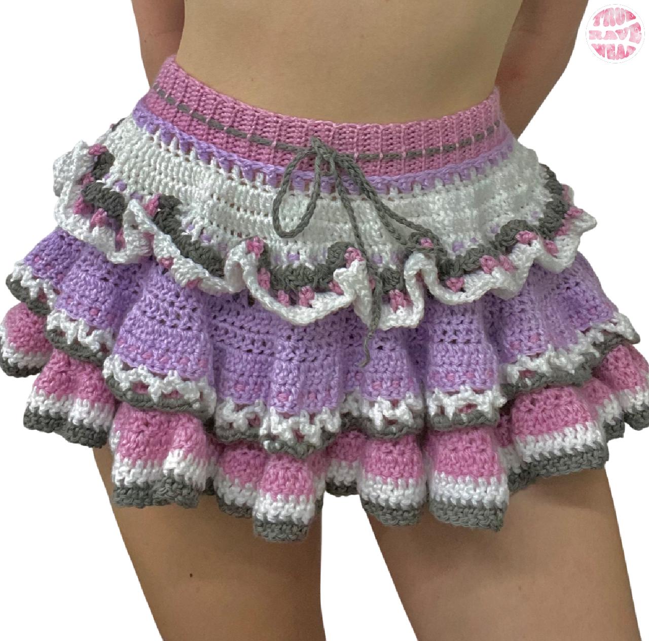 Crochet Layered Ruffle Mini Skirt - Small