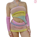 Crochet Pastel Ombre Mesh Rave Set - S/M