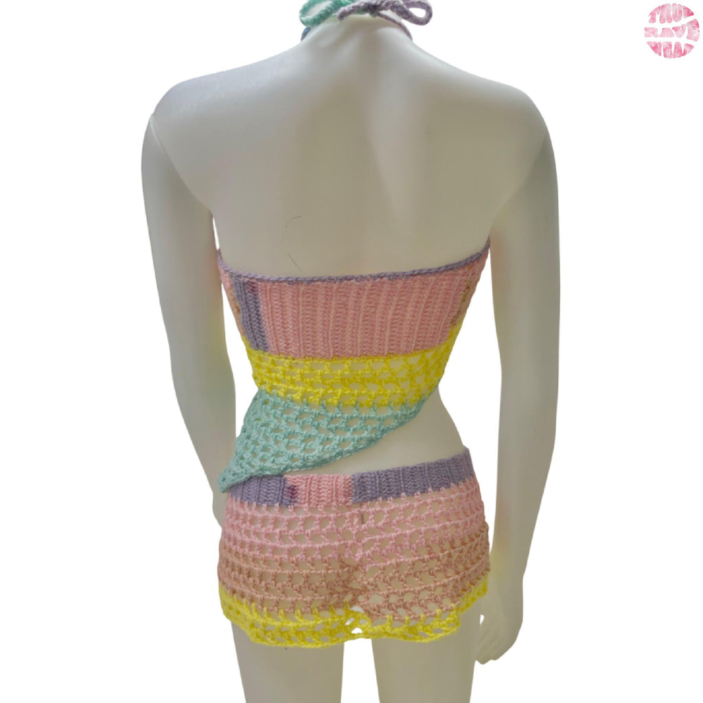 Crochet Pastel Ombre Mesh Rave Set - S/M
