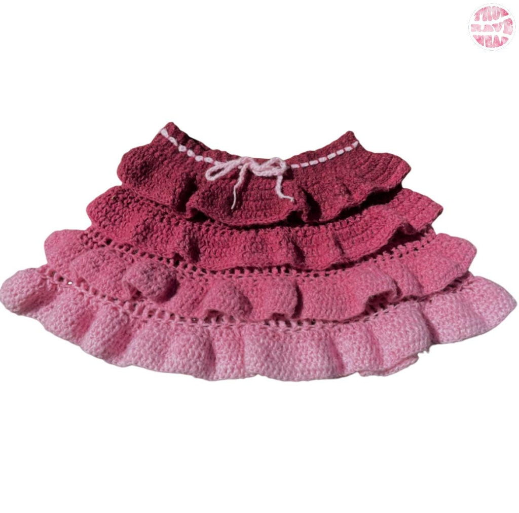 Crochet Ombre Ruffled Soft Layered Mini Skirt - Small