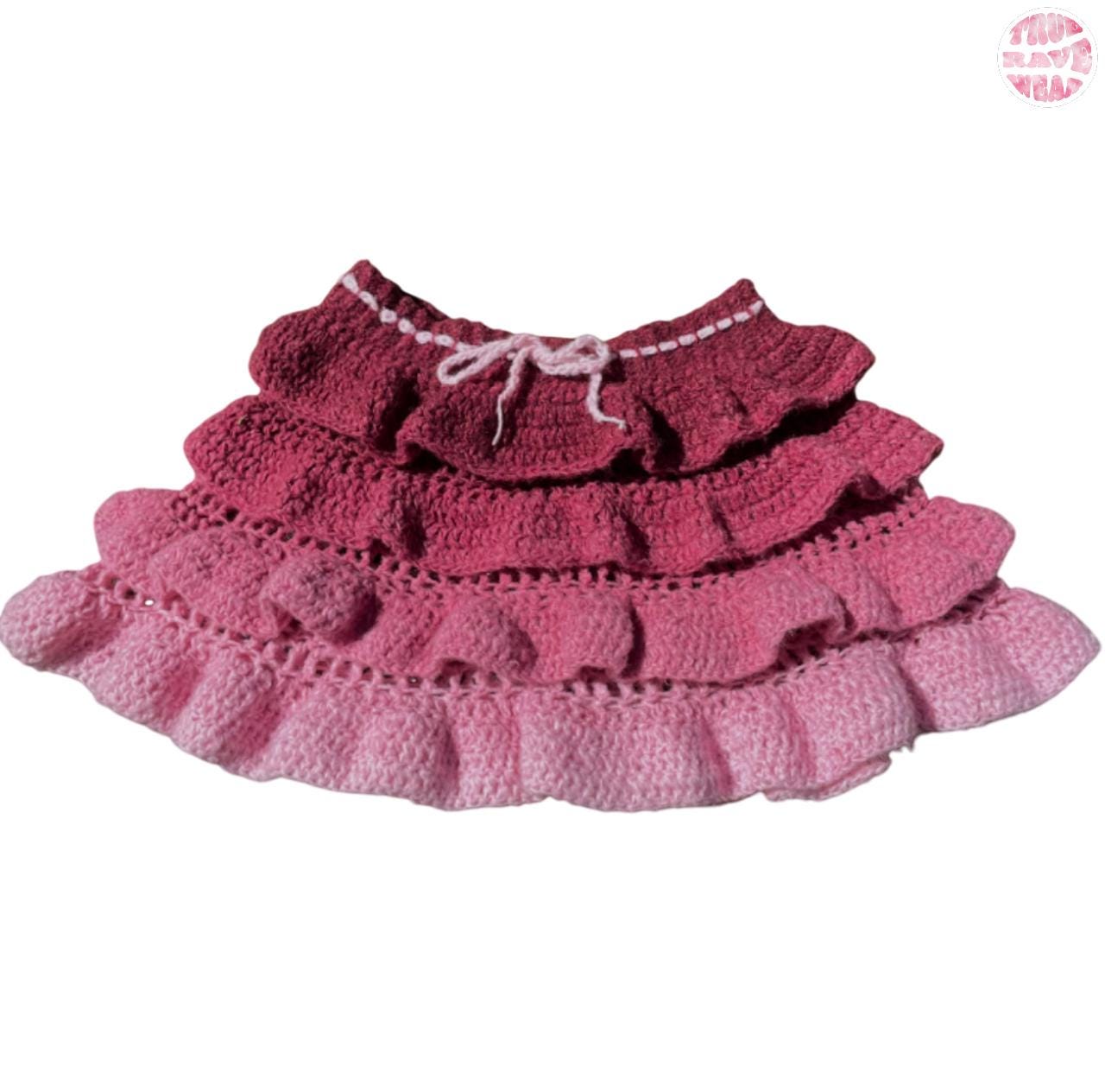 Crochet Ombre Ruffled Soft Layered Mini Skirt - Small