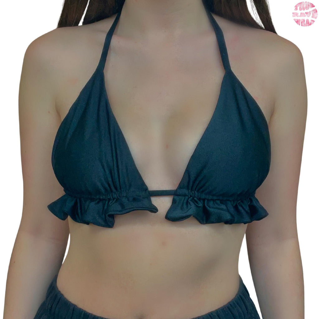 Black Ruffle Rave Triangle Bikini Top - Size Medium