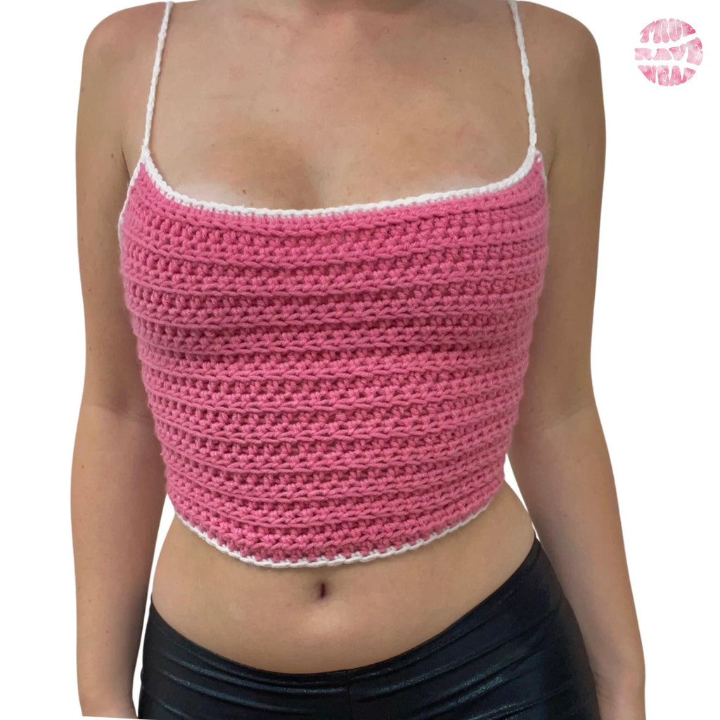 Crochet Hot Pink Backless Lace Up Top