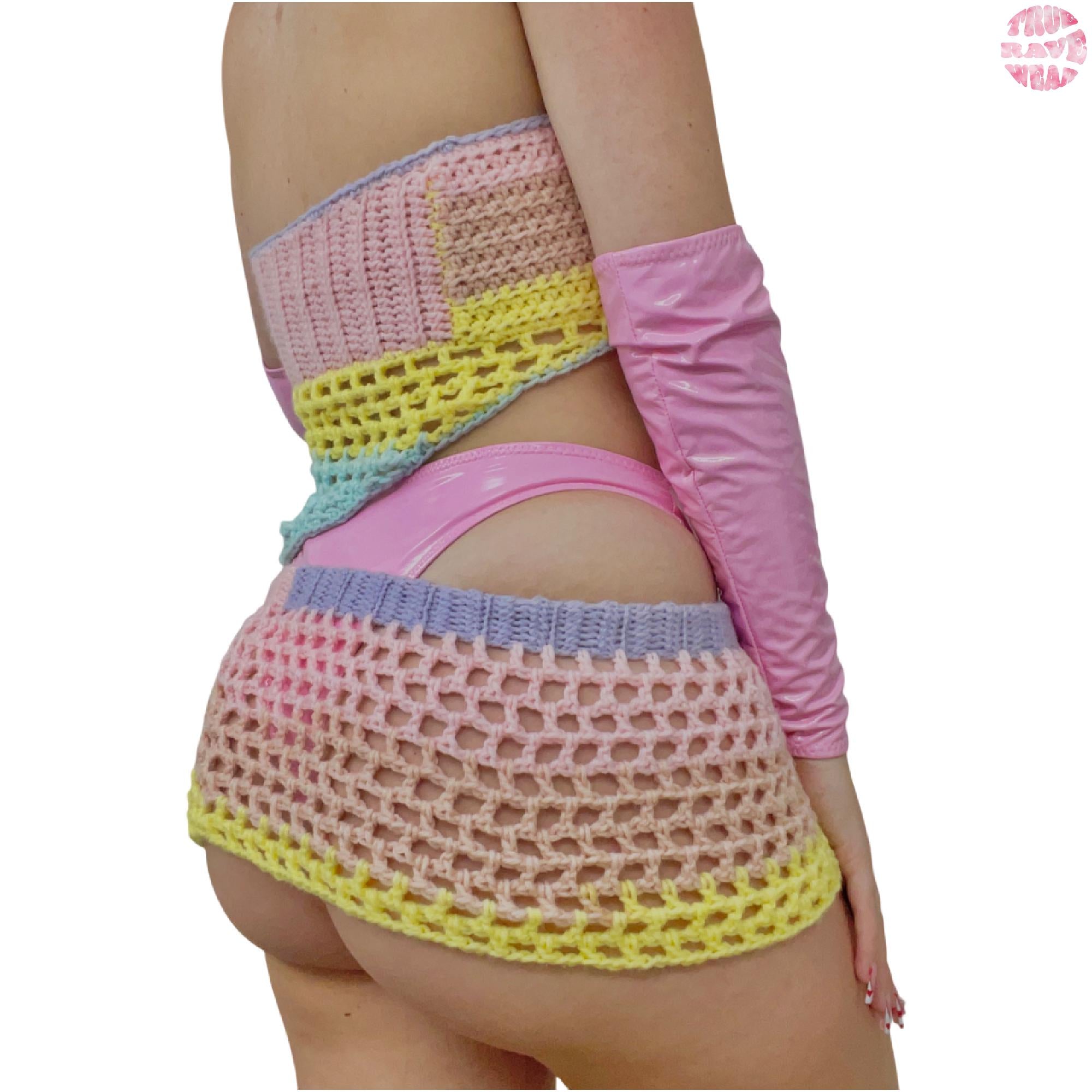 Crochet Pastel Ombre Mesh Rave Set - S/M