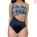 Asymmetrical Black & White Rave Bodysuit - Size Medium