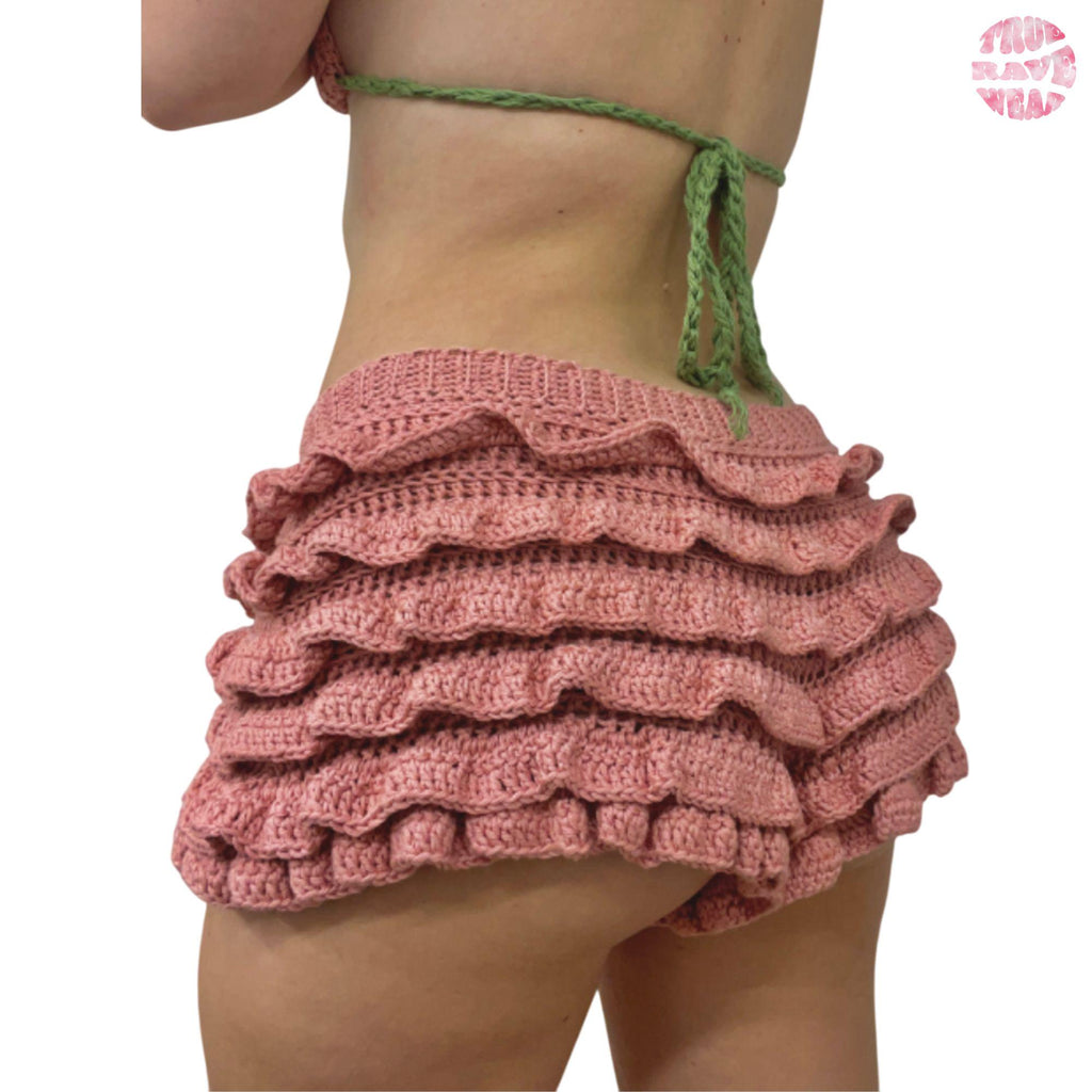 Crochet Pink Cotton & Bamboo Ruffle Bloomer Shorts