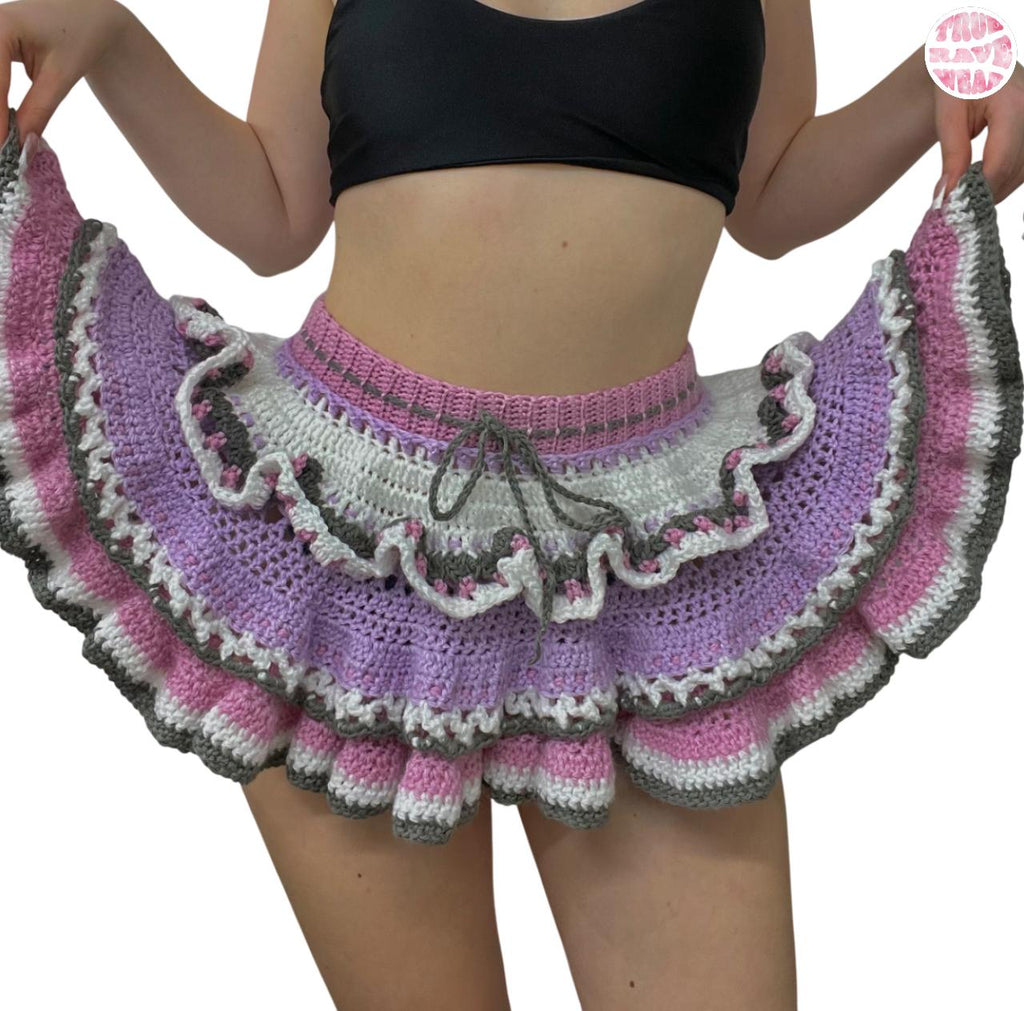 Crochet Layered Ruffle Mini Skirt - Small