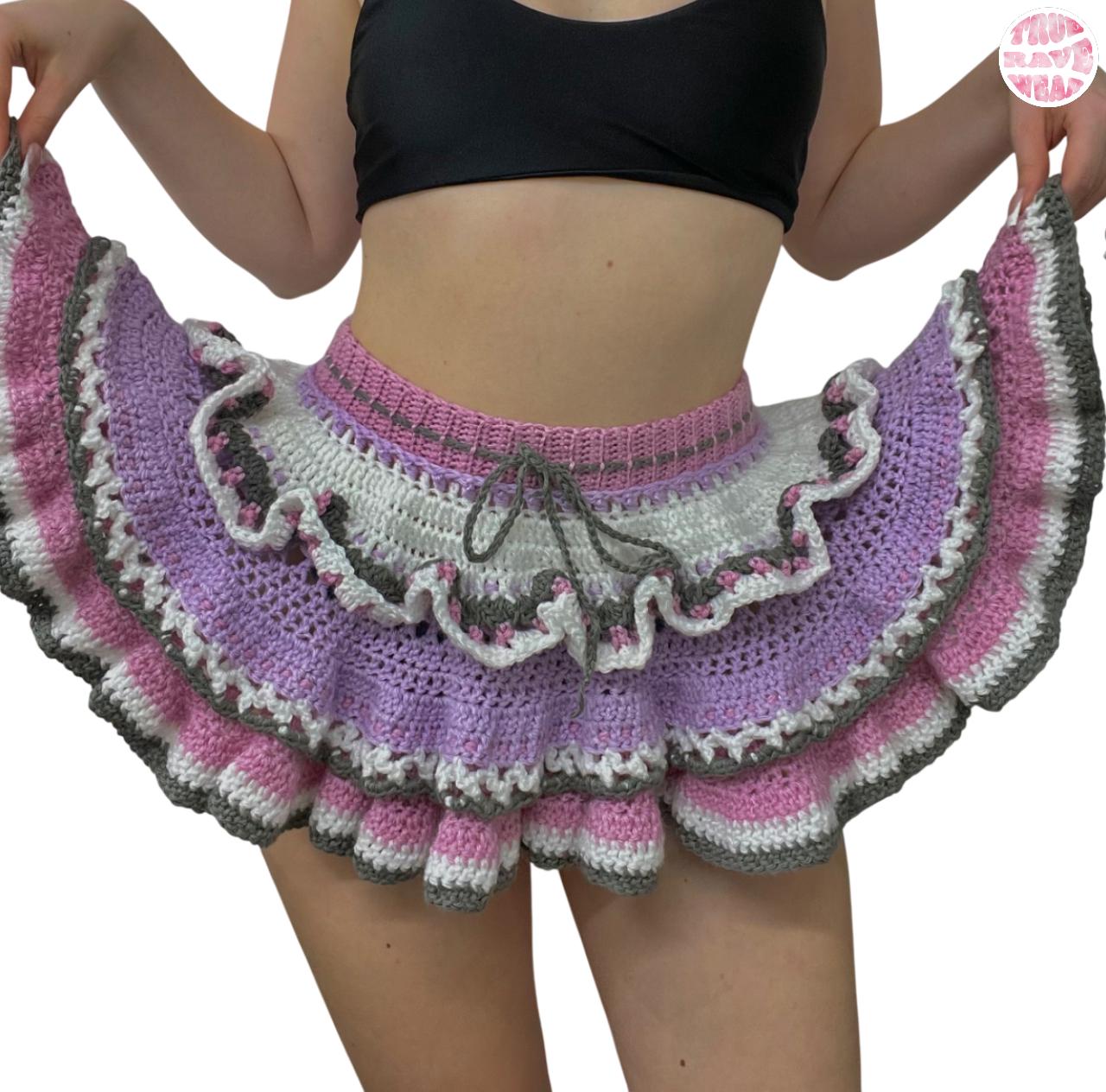 Crochet Layered Ruffle Mini Skirt - Small