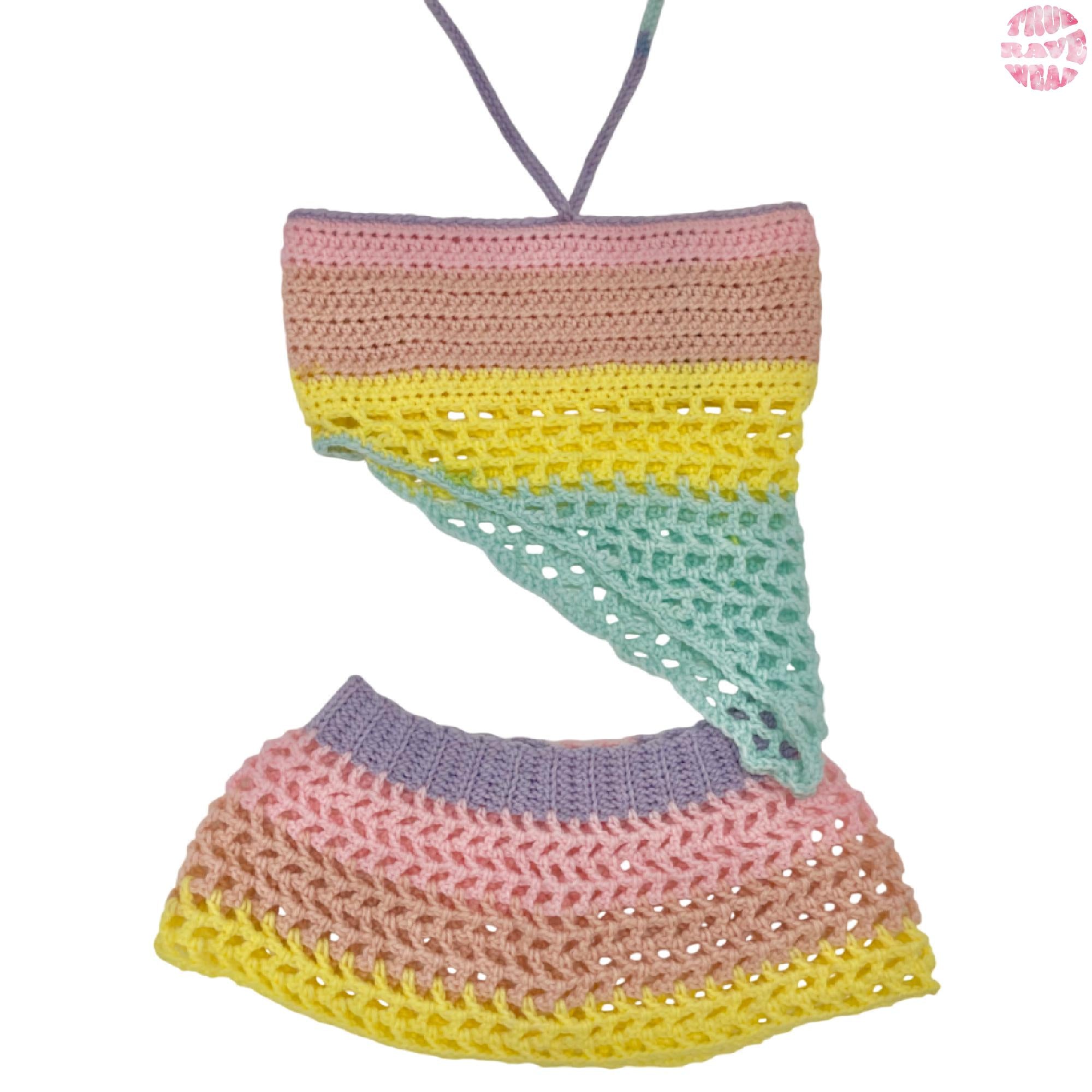 Crochet Pastel Ombre Mesh Rave Set - S/M