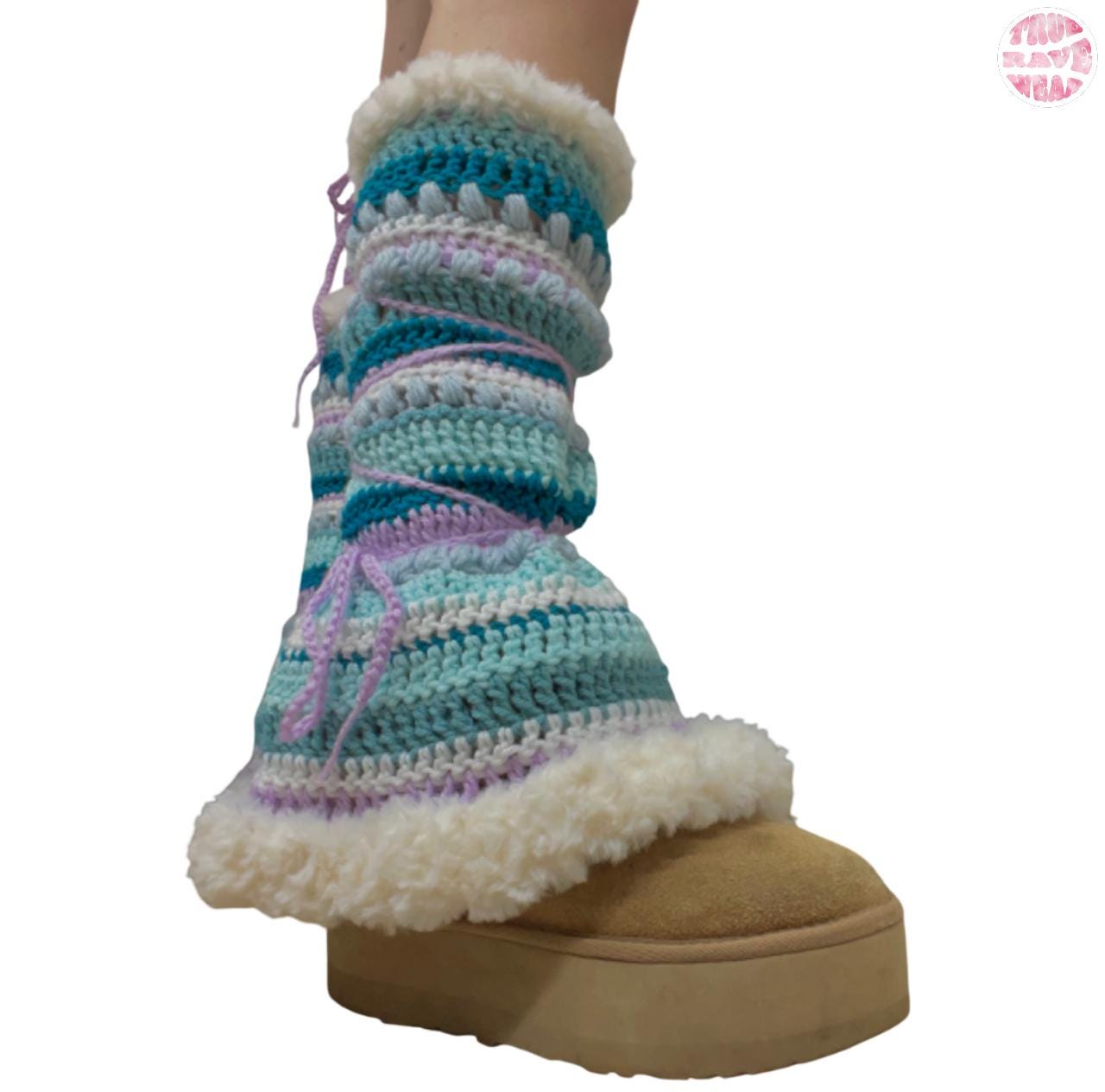 Crochet Multi Coloured Fur Leg Warmers