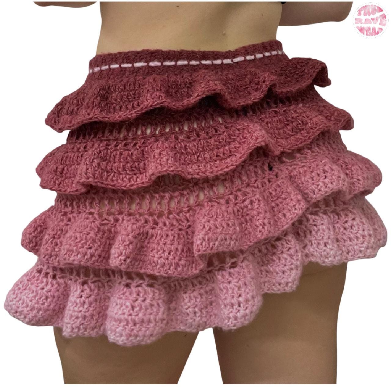 Crochet Ombre Ruffled Soft Layered Mini Skirt - Small