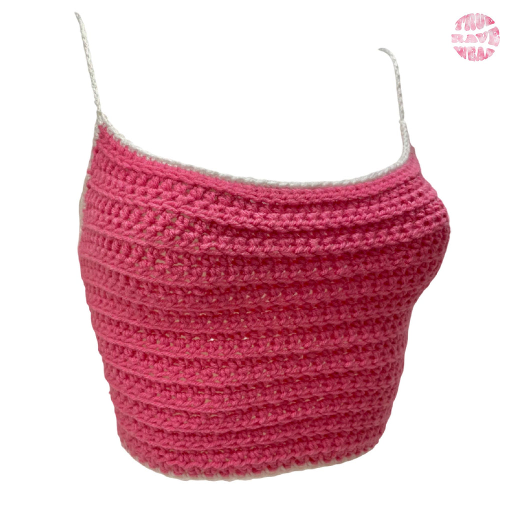 Crochet Hot Pink Backless Lace Up Top