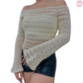 Crochet Long Sleeve Off The Shoulder Top - S/M